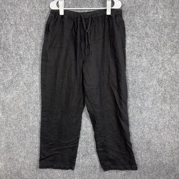 Silhouettes Pants Womens Size 1XA Black 100% Linen crop artsy lagenlook - Picture 1 of 9